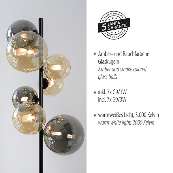 LED-Stehleuchte Popsicle - Rauchglas / Eisen - 7-flammig