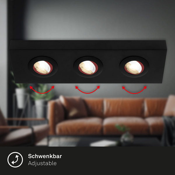 LED-Deckenleuchte Morco 3-flammig - Aluminium - Schwarz