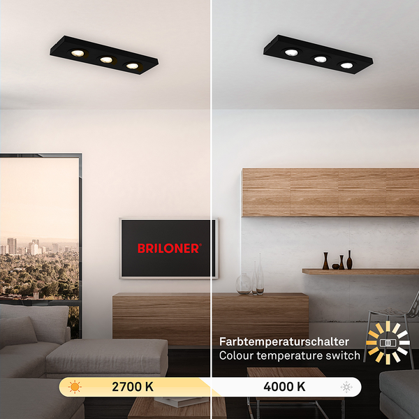 LED-Deckenleuchte Morco 3-flammig - Aluminium - Schwarz