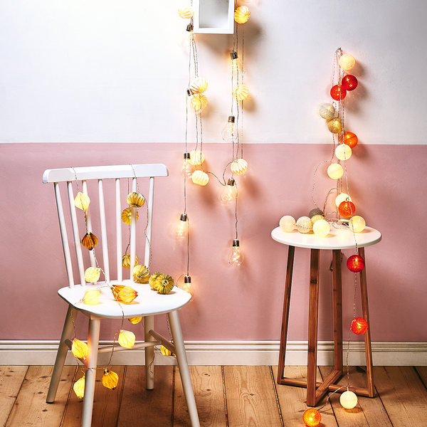 LED-Lampion-Lichterkette HANAMI - Kupfer / Polyester - Grau - Grau