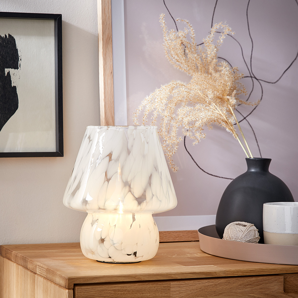 LED-Leuchte MISS MARBLE - Farbglas - Blau - Weiß - Höhe: 21 cm