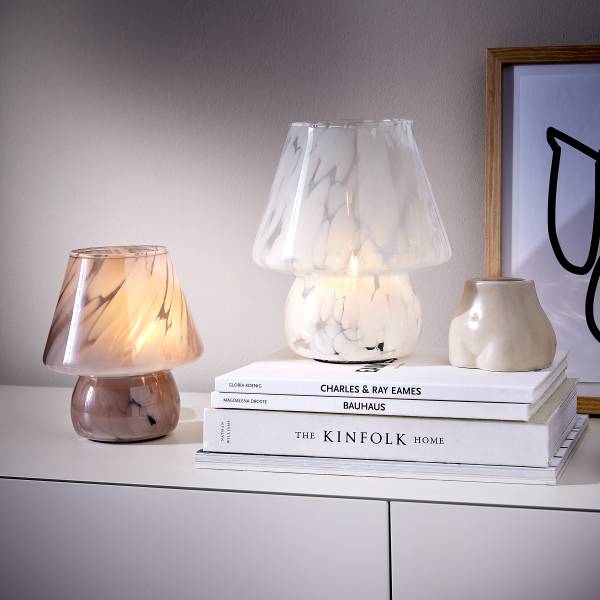 LED-Leuchte MISS MARBLE - Farbglas - Blau - Weiß - Höhe: 21 cm