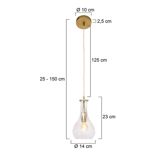 Pendelleuchte Grazioglass - Aluminium / Glas - 1-flammig - Messing - 14 x 23 cm