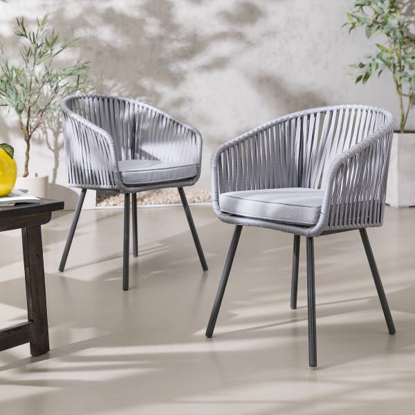 Gartenstuhl NOXI 2er-Set - Stahl / Polyester - Hellgrau