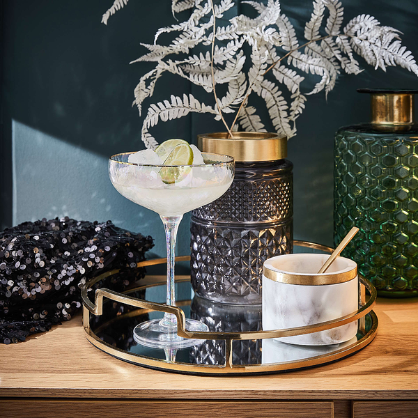 Tablett ART DECO - Aluminium / Glas - Gold