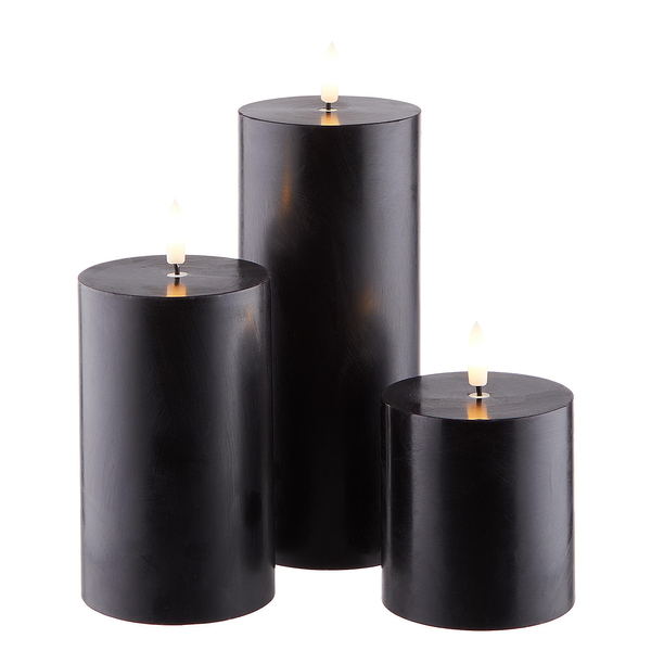 LED-Kerzen NORDIC LIGHT 3er-Set - Wachs / Paraffin - Schwarz