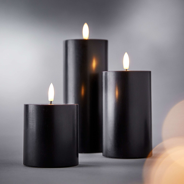LED-Kerzen NORDIC LIGHT 3er-Set - Wachs / Paraffin - Schwarz
