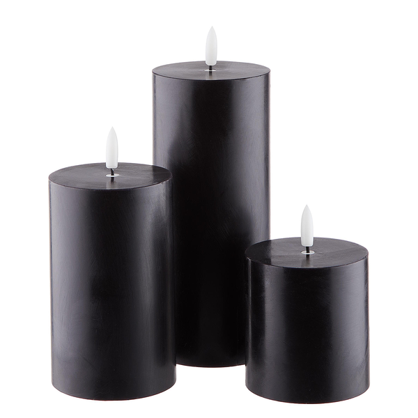 LED-Kerzen NORDIC LIGHT 3er-Set - Wachs / Paraffin - Schwarz