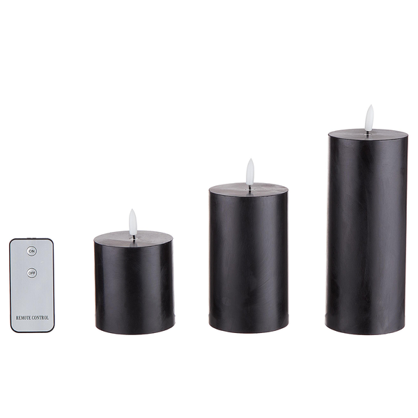 LED-Kerzen NORDIC LIGHT 3er-Set - Wachs / Paraffin - Schwarz