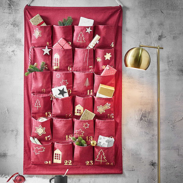 Adventskalender SANTA IS COMING - Baumwolle / Akazie - Rot