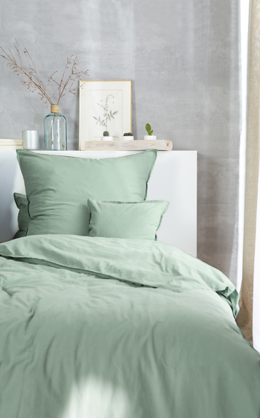 Renforce-Bettwäsche Stonewashed Pure - Baumwolle - Grün - 240 x 220 cm + 2 Kissen 80 x 80 cm