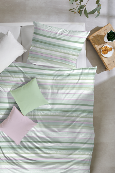 Bio-Renforce-Bettwäsche Natrix - Baumwolle - Grün - 135 x 200 cm + Kissen 80 x 80 cm