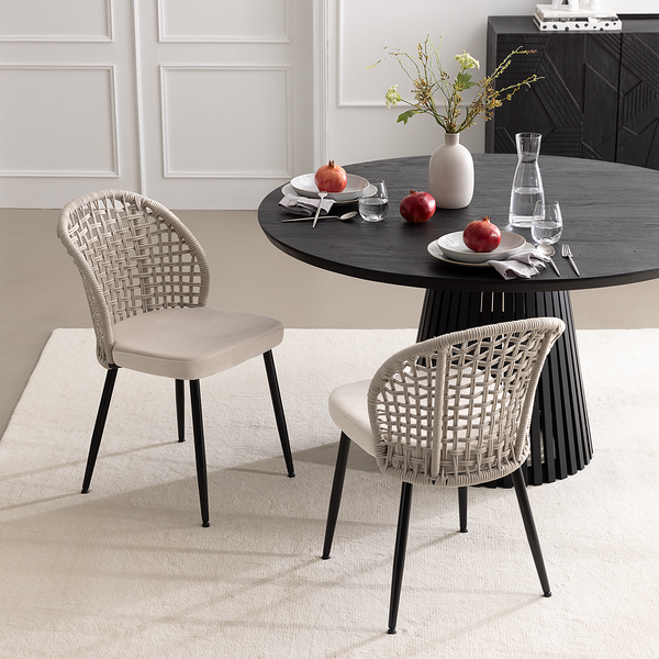Esszimmerstuhl Rickwood 2er-Set - Samt / Stahl - Beige / Schwarz