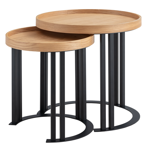 Beistelltischset MIGBA 2-teilig Typ A - Echtholzfurnier / Metall - Eiche