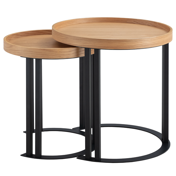 Beistelltischset MIGBA 2-teilig Typ A - Echtholzfurnier / Metall - Eiche