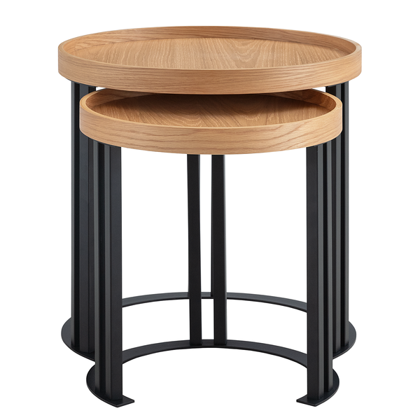 Beistelltischset MIGBA 2-teilig Typ A - Echtholzfurnier / Metall - Eiche