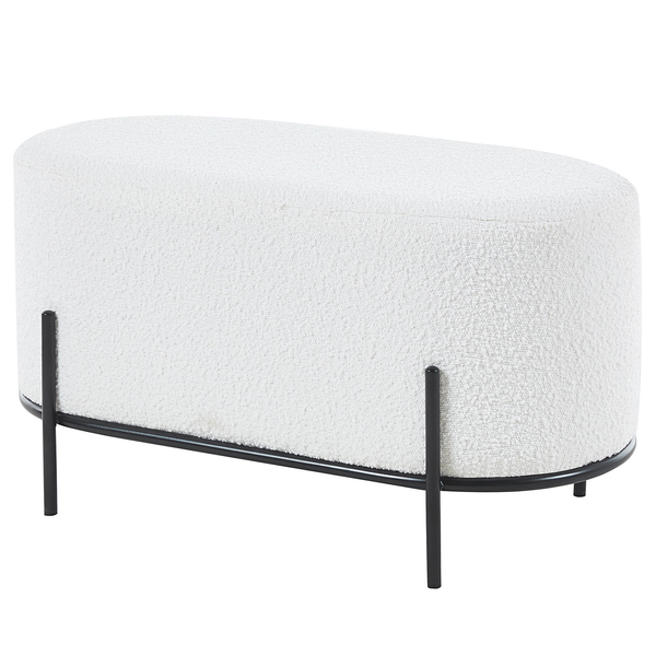 Polsterhocker Bumyra Typ A - Bouclé - Metall Weiß / Schwarz - Oval - Weiß - Bouclé