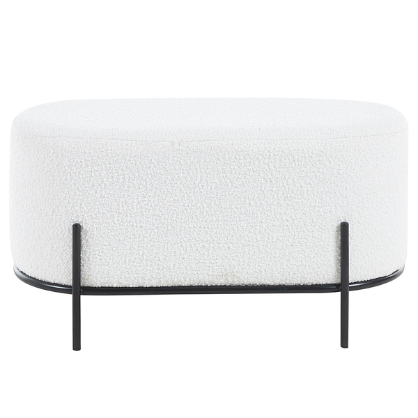 Polsterhocker Bumyra Typ A - Bouclé - Metall Weiß / Schwarz - Oval - Weiß - Bouclé