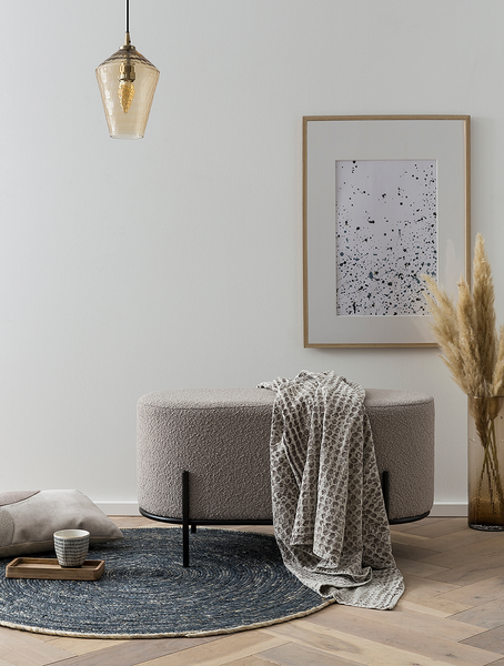 Polsterhocker Bumyra Typ A - Bouclé - Metall - Taupe / Schwarz - Oval - Taupe - Bouclé