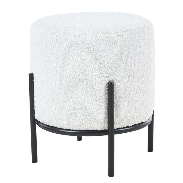 Polsterhocker Bumyra Typ B - Bouclé - Metall - Weiß / Schwarz - Rund - Weiß - Schwarz - Bouclé