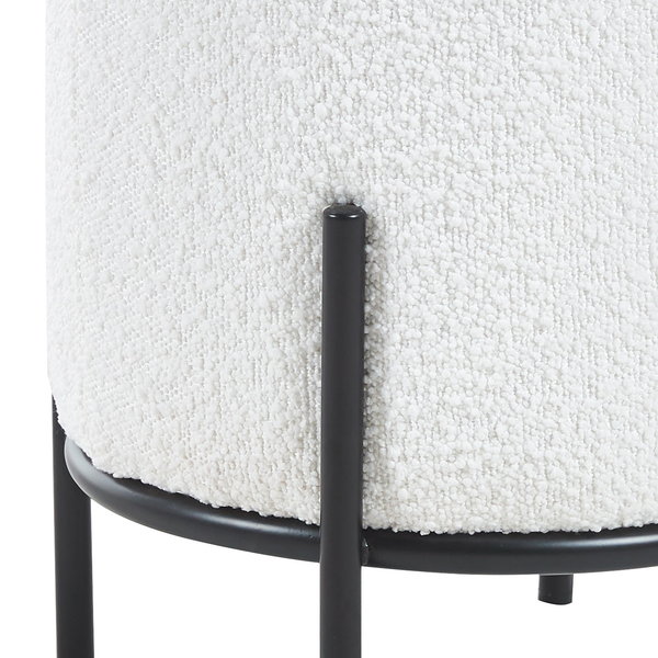 Polsterhocker Bumyra Typ B - Bouclé - Metall - Weiß / Schwarz - Rund - Weiß - Schwarz - Bouclé