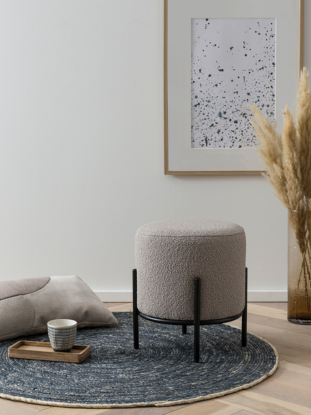 Polsterhocker Bumyra Typ B - Bouclé - Metall - Taupe / Schwarz - Rund - Taupe - Schwarz - Bouclé