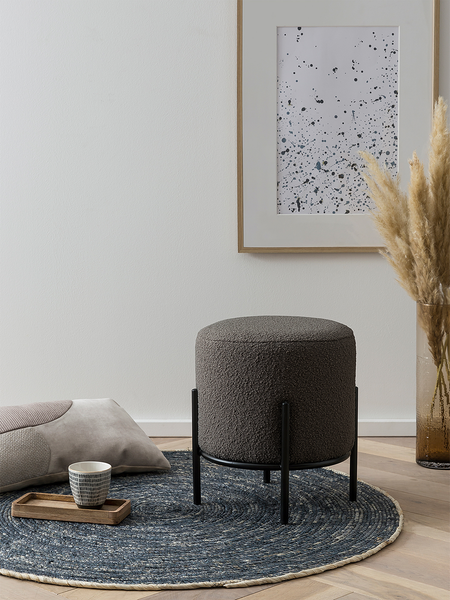 Polsterhocker Bumyra Typ B - Bouclé - Metall - Anthrazit / Schwarz - Rund - Anthrazit - Schwarz - Bouclé