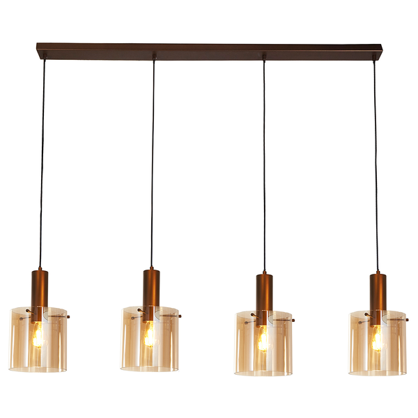 Pendelleuchte Sweden - Glas / Stahl - 4-flammig - Bernstein