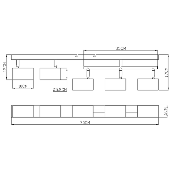 Deckenstrahler Robby - Eisen - Weiß - Flammenanzahl: 5