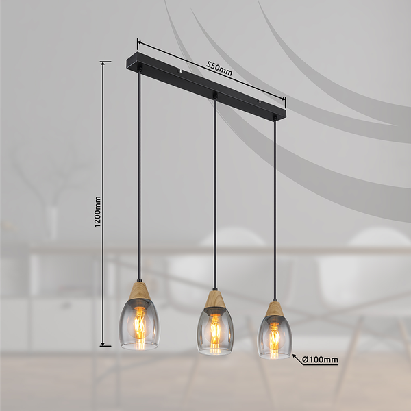 Pendelleuchte Reid - Farbglas / Eisen - 3-flammig