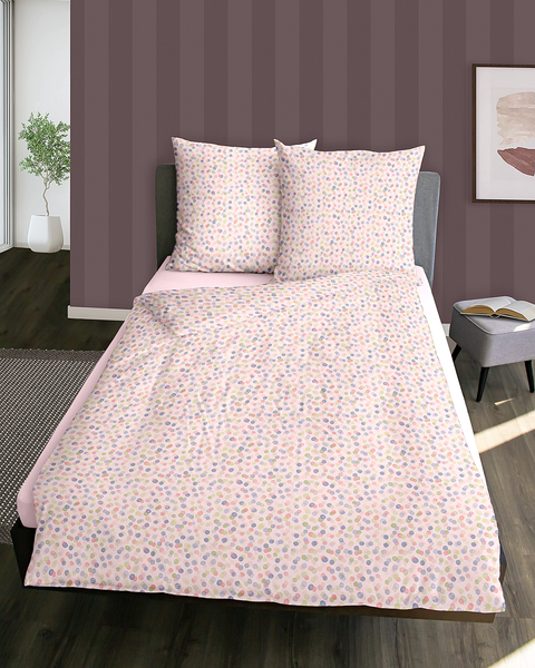 Feinbiber Bettwäsche Aktis - Baumwolle - Rosa - 135 x 200 cm + Kissen 80 x 80 cm