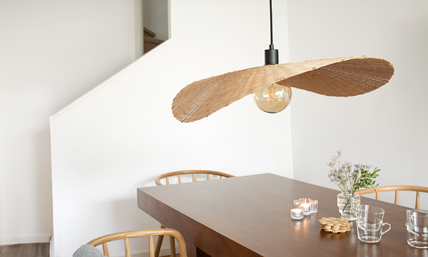 Pendelleuchte Rayo - Eisen / Bambus - 1-flammig - Beige