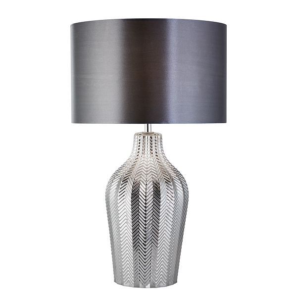 Tischleuchte Chevron - Stahl / Mischgewebe - Grau - 1-flammig