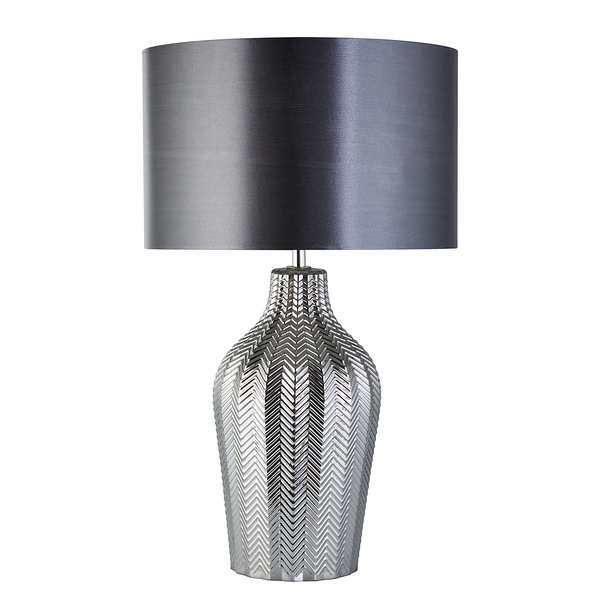 Tischleuchte Chevron - Stahl / Mischgewebe - Grau - 1-flammig