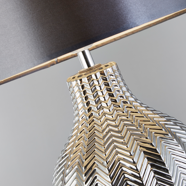 Tischleuchte Chevron - Stahl / Mischgewebe - Grau - 1-flammig