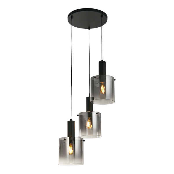 Pendelleuchte Sweden 3-flammig - Stahl / Glas - Schwarz