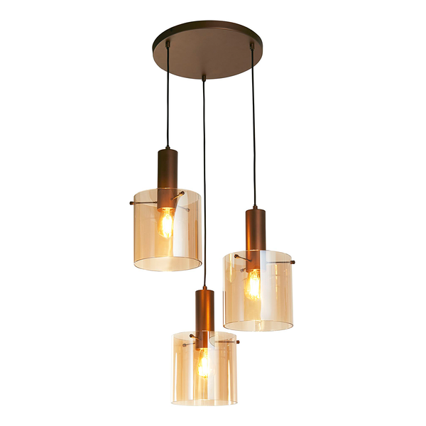 Pendelleuchte Sweden 3-flammig - Stahl / Glas - Bernstein