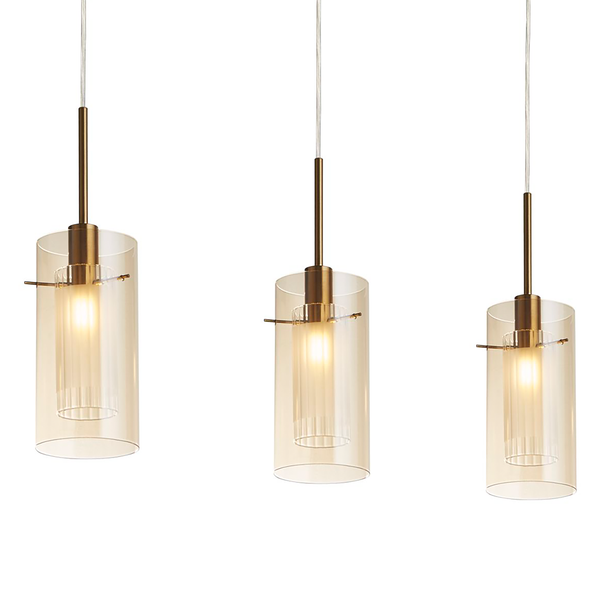 Pendelleuchte Duo 3-flammig - Stahl / Farbglas - Bronze