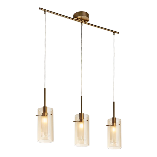Pendelleuchte Duo 3-flammig - Stahl / Farbglas - Bronze