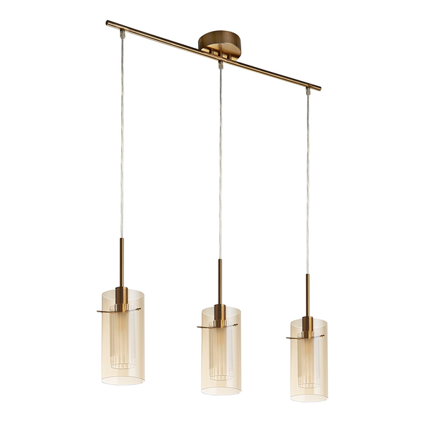 Pendelleuchte Duo 3-flammig - Stahl / Farbglas - Bronze
