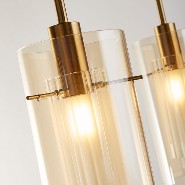 Pendelleuchte Duo 3-flammig - Stahl / Farbglas - Bronze