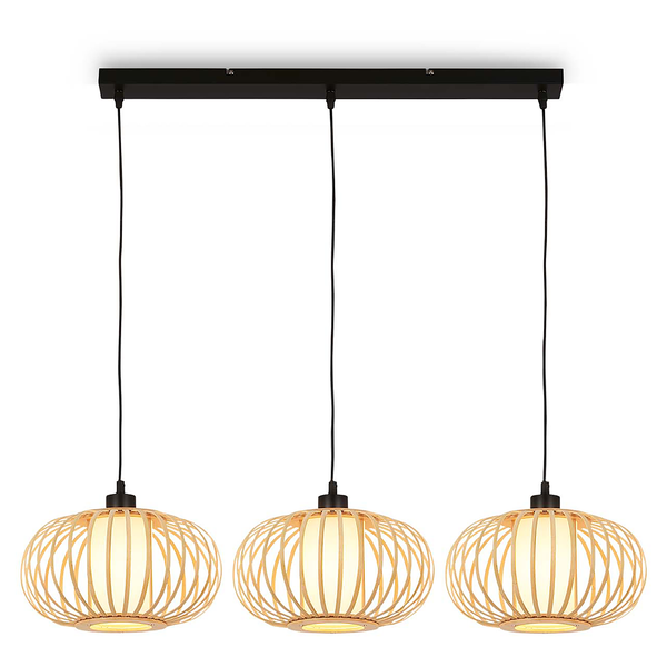 Pendelleuchte Agueiro - Aluminium / Bambus - Schwarz - Flammenanzahl: 3