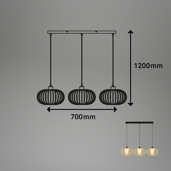 Pendelleuchte Agueiro - Aluminium / Bambus - Schwarz - Flammenanzahl: 3