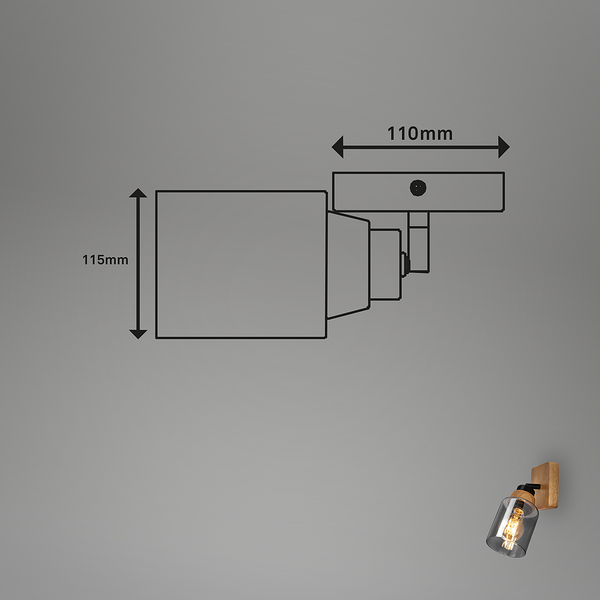 Wandleuchte Meidelo - Aluminium / Rauchglas - Schwarz / Eiche - Flammenanzahl: 1