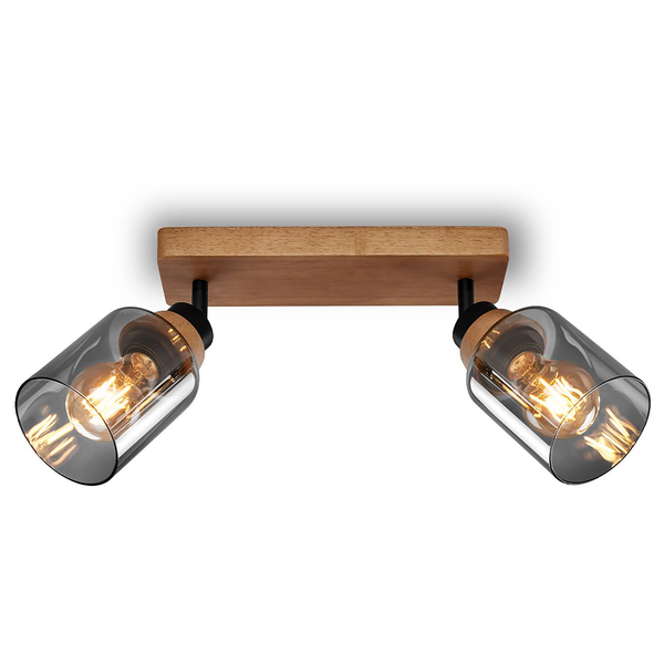 Wandleuchte Meidelo - Aluminium / Rauchglas - Schwarz / Eiche - Flammenanzahl: 2