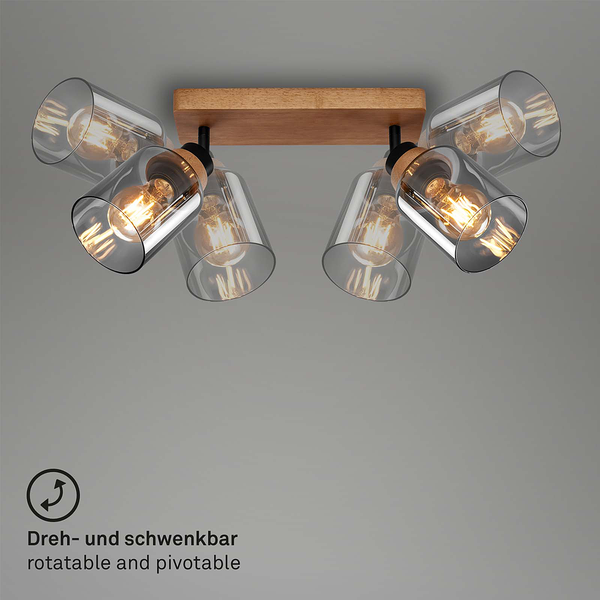 Wandleuchte Meidelo - Aluminium / Rauchglas - Schwarz / Eiche - Flammenanzahl: 2