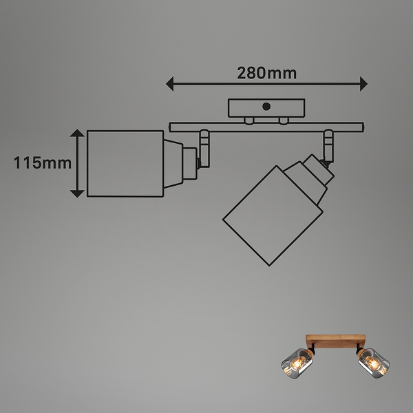 Wandleuchte Meidelo - Aluminium / Rauchglas - Schwarz / Eiche - Flammenanzahl: 2