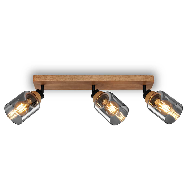Wandleuchte Meidelo - Aluminium / Rauchglas - Schwarz / Eiche - Flammenanzahl: 3