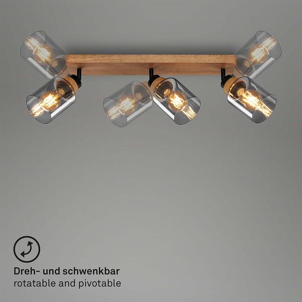 Wandleuchte Meidelo - Aluminium / Rauchglas - Schwarz / Eiche - Flammenanzahl: 3