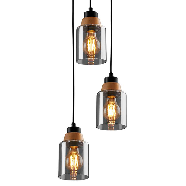 Pendelleuchte Barbito Rund - Aluminium / Eiche Massiv - Schwarz
